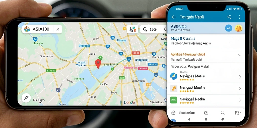 Antarmuka pengguna <strong>ASIA100</strong> yang intuitif dalam aplikasi Navigasi Mobil.