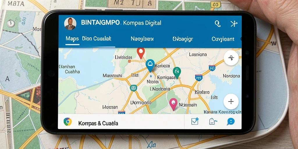 Tampilan antarmuka BINTANGMPO menunjukkan fitur kompas digital yang intuitif.