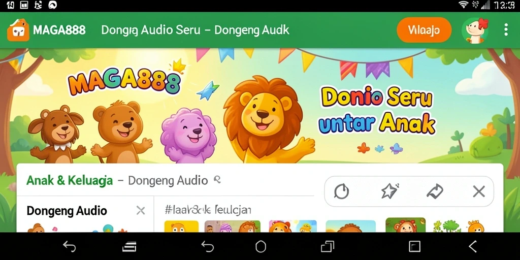 Antarmuka MAGA888 dengan berbagai pilihan dongeng audio anak.