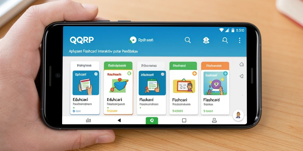 Screenshot antarmuka pengguna QQRP yang menampilkan fungsi Flashcard dan fitur interaktif.